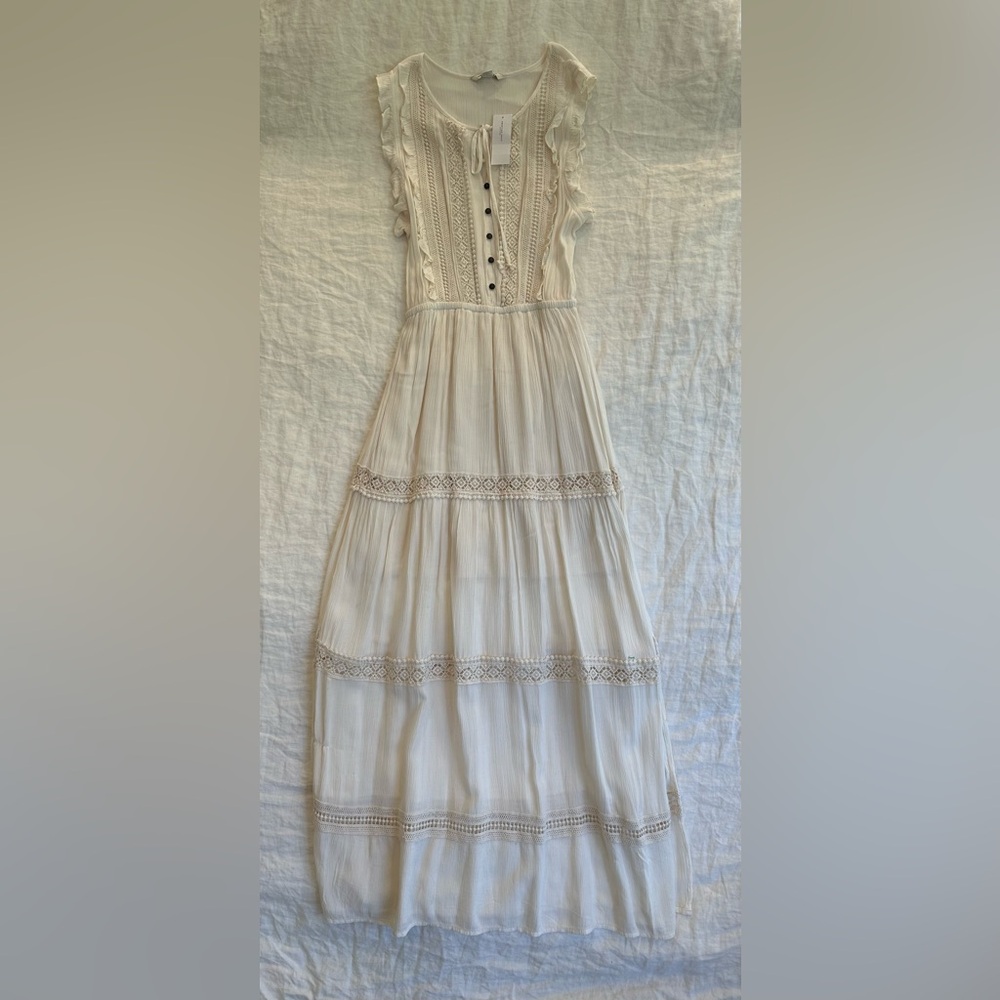 American Eagle Outfitters White Ruched Scoop Neck Sundress